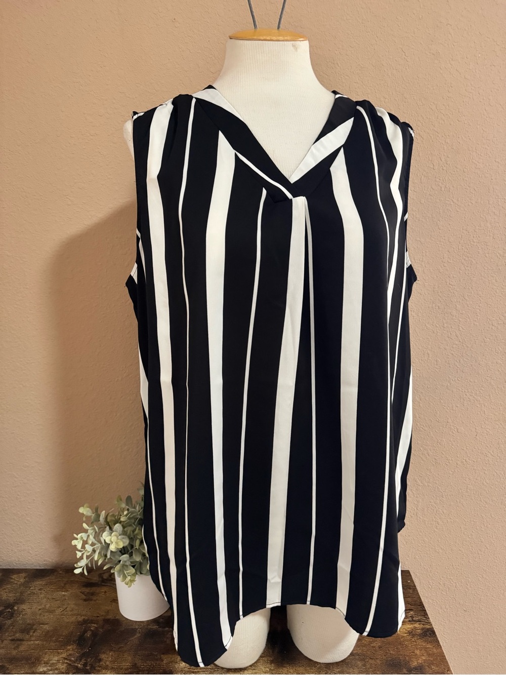Black & White Vertical Stripe V-Neck Sleeveless Camisole